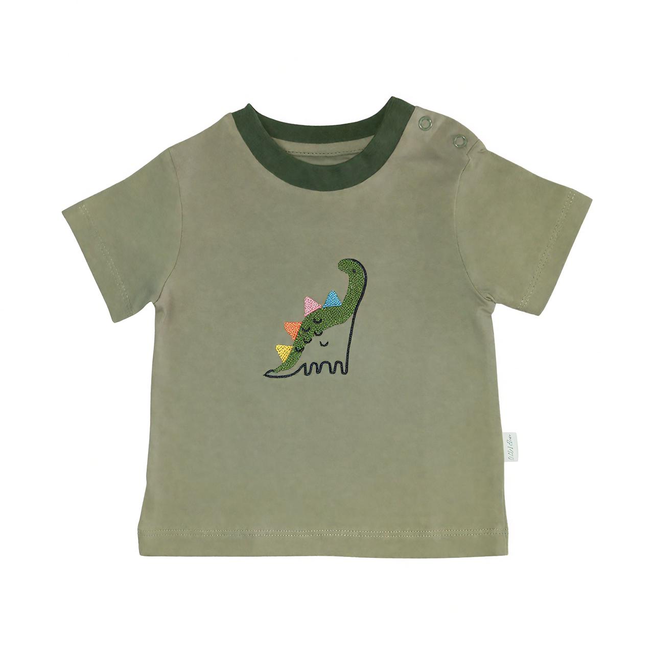 Dino Embroidered T  Shirt - Olive Green