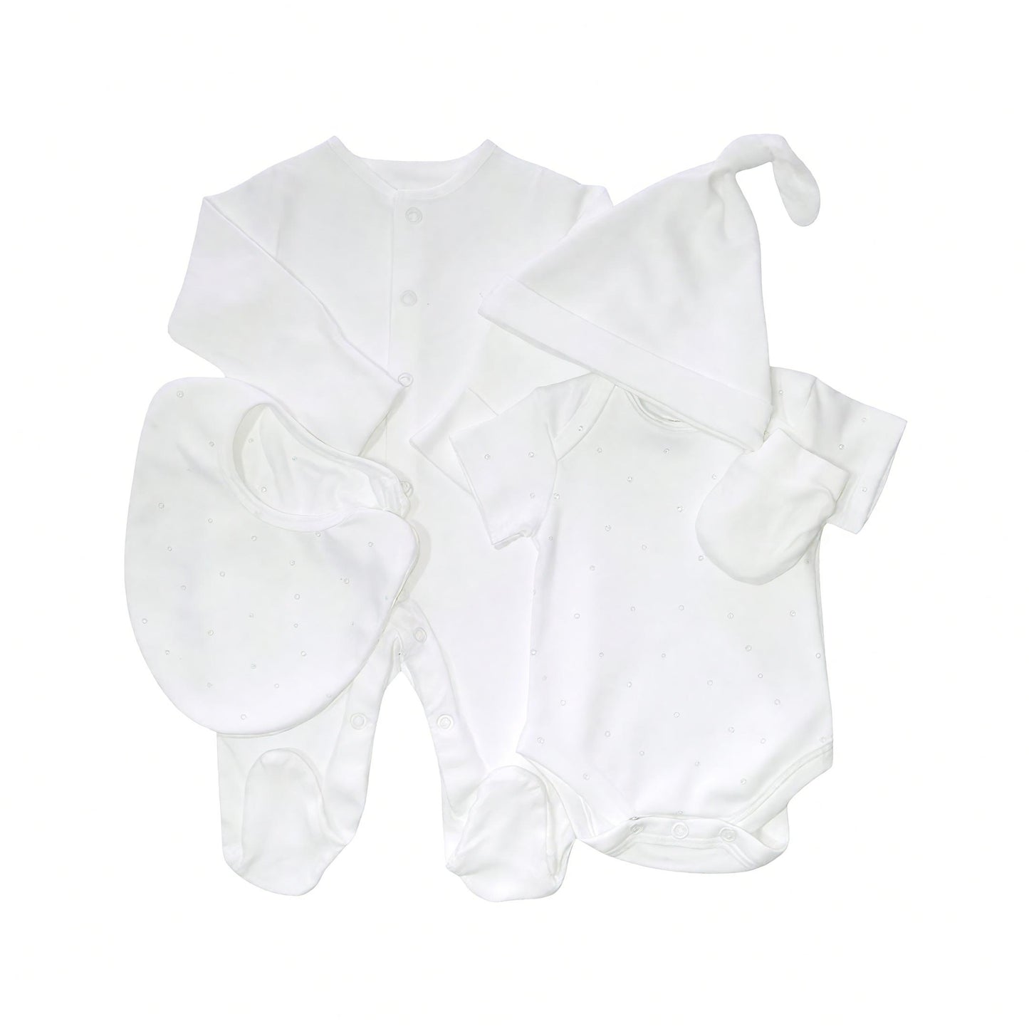 Star Print Newborn Baby Essential 5pcs Set - White