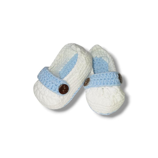 Knit Baby Shoes - White & Blue