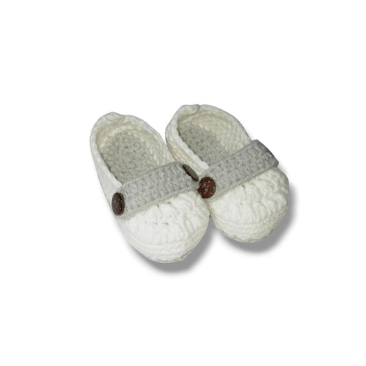 Knit Baby Shoes - White & Gray