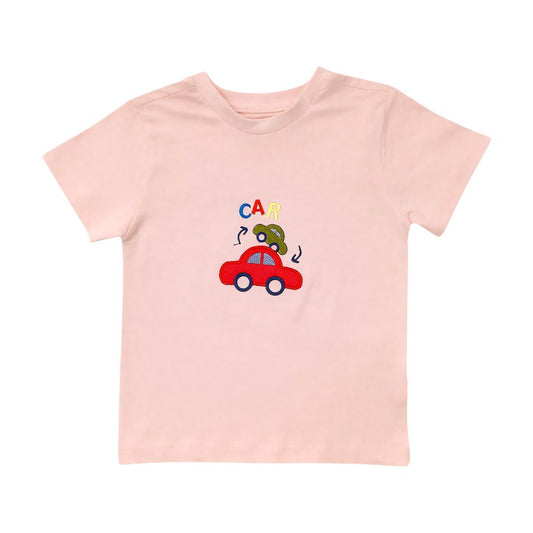 "CAR" Embroidered T Shirt - Peach