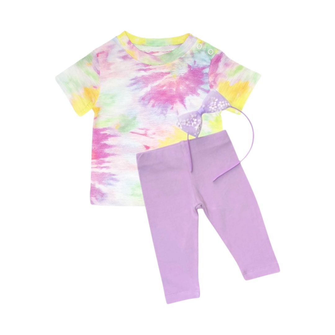 Light Purple Legging with Multicolor T Shirt & Hairband