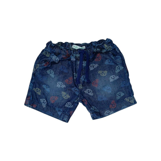 Car Print Denim Short - Dark Blue