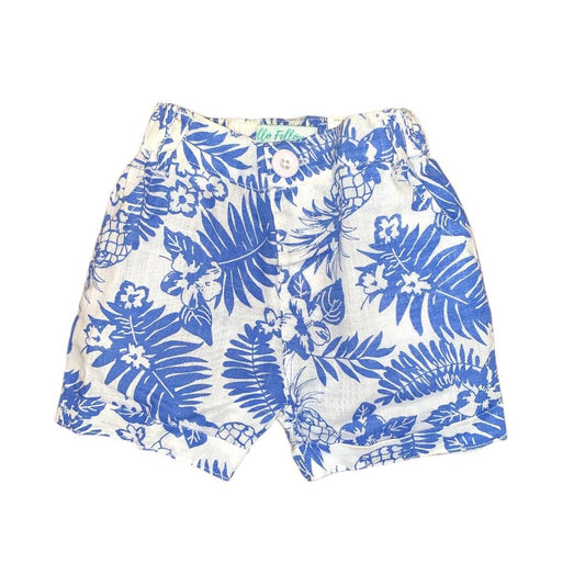 Boy's Leaves Print Short - Blue & White