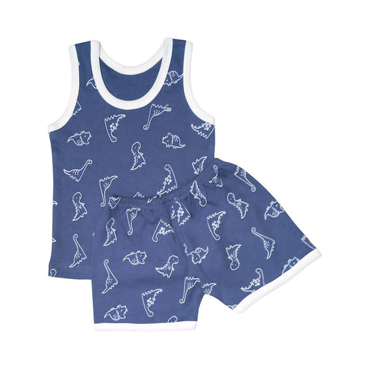 Blue Skinny & short Set - Dino Print