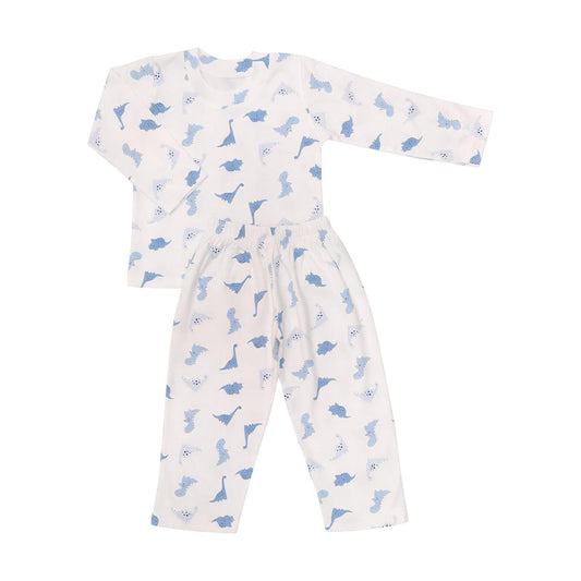 2pcs White Pajama Set - Dino Print