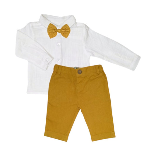 Boy's Outfit - Pant , Long Sleeve Shirt & Bow