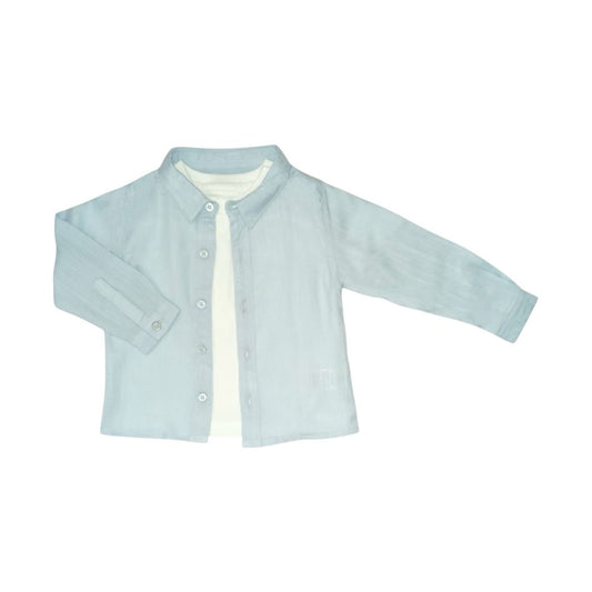 Boy's Casual T- Shirt & Shirt Set - White & Light Blue
