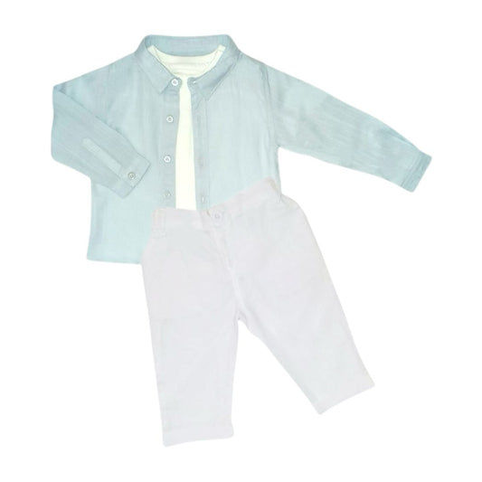 Boy's Casual Outfit - White & Light Blue