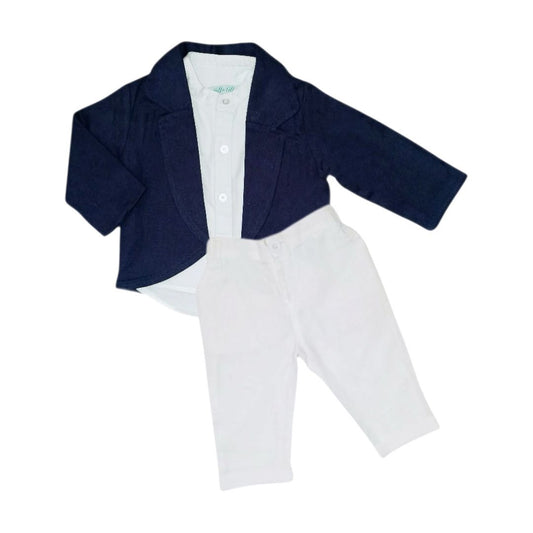 Boy's Outfit - White & Dark Blue