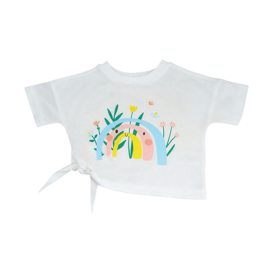 Girl's Printed Side Knot T shirt - White