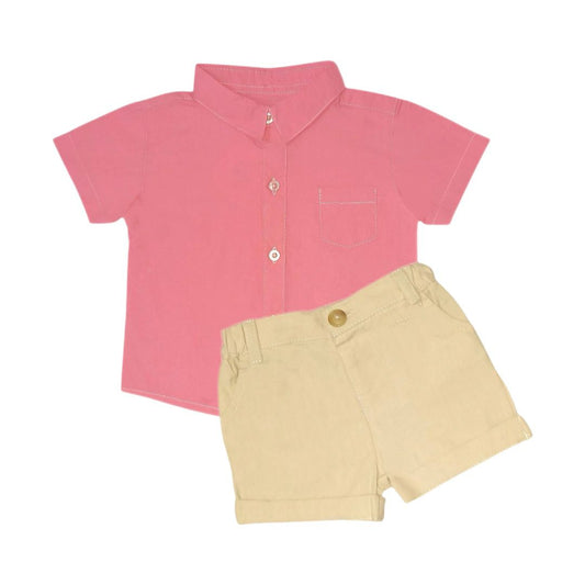 Boy's Dark Pink Shirt with Beige Short