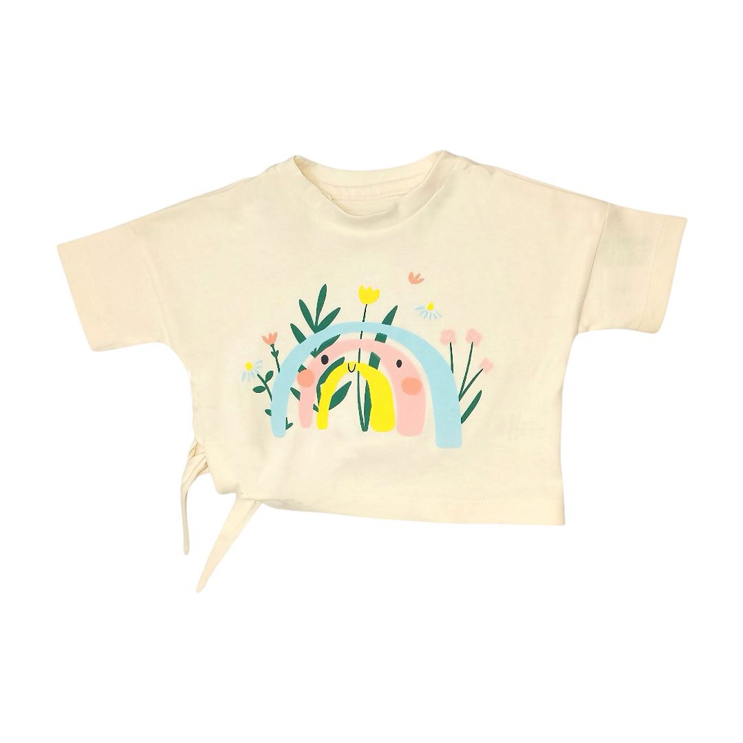 Girl's Printed Side Knot T Shirt - Cream