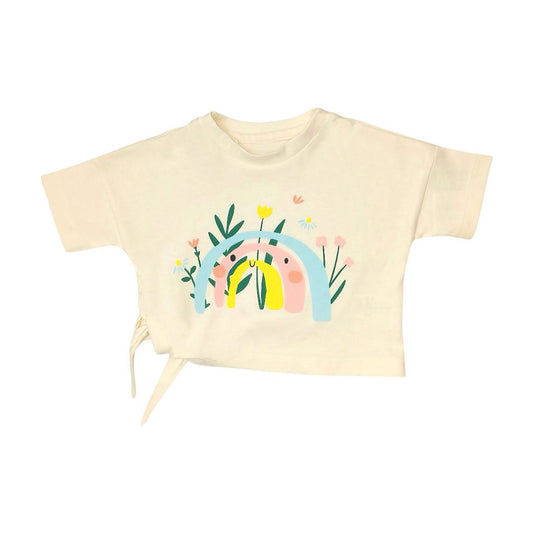 Girl's Printed Side Knot T Shirt - Cream