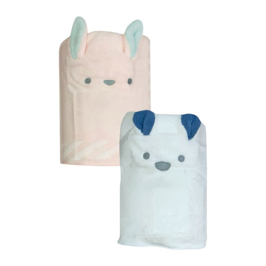 Animal Face Bath Towel - White & Pink