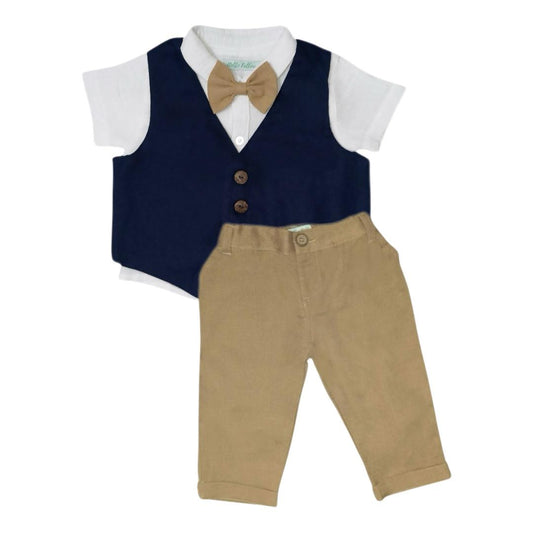 Boy's Partywear Kit - White, Brown & Dark Blue