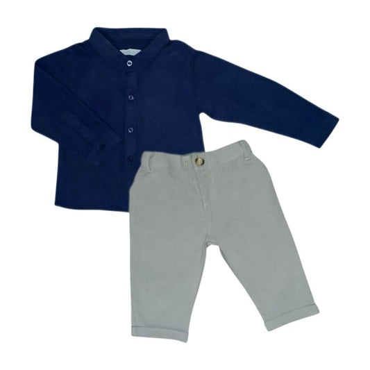Boy's Formal Shirt & Pant Set - Dark Blue & Gray