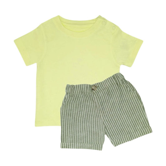 Yellowish Green T Shirt with Stripe Short