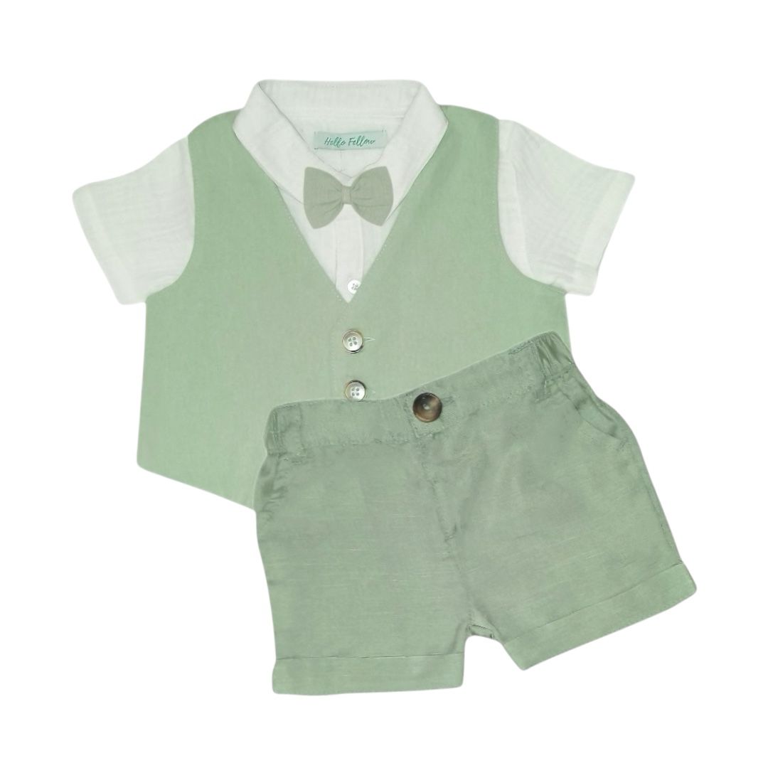 Baby Boy Party Outfit - Green & White
