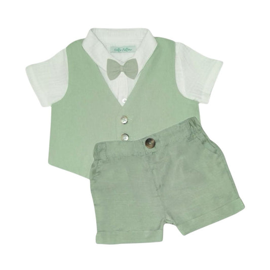 Baby Boy Party Outfit - Green & White