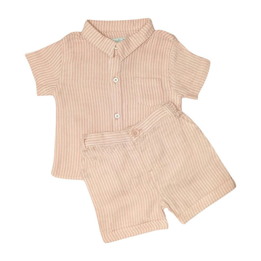 Shirt & Short Set - Peach Stripe