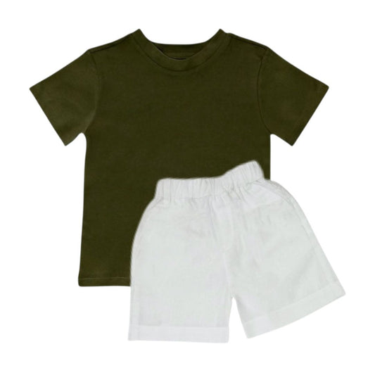 Dark Green T Shirt with White Short