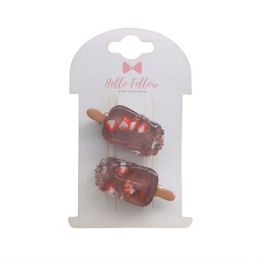 Ice - cream shape hair clip 2pcs - Brown