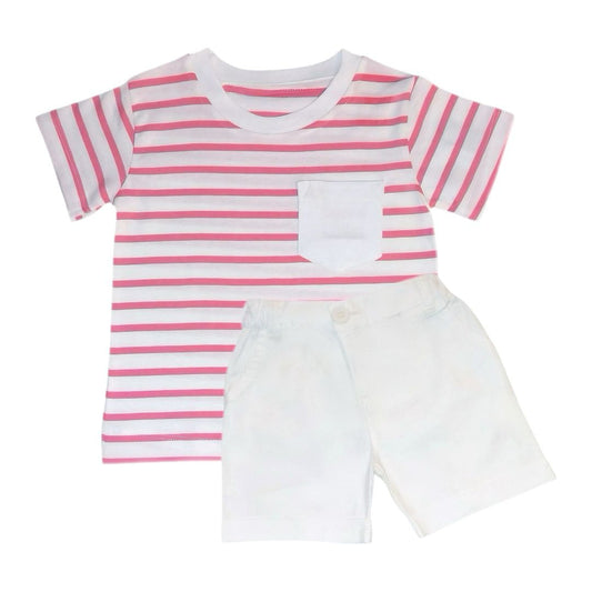 Pink & White Stripe T Shirt with Short