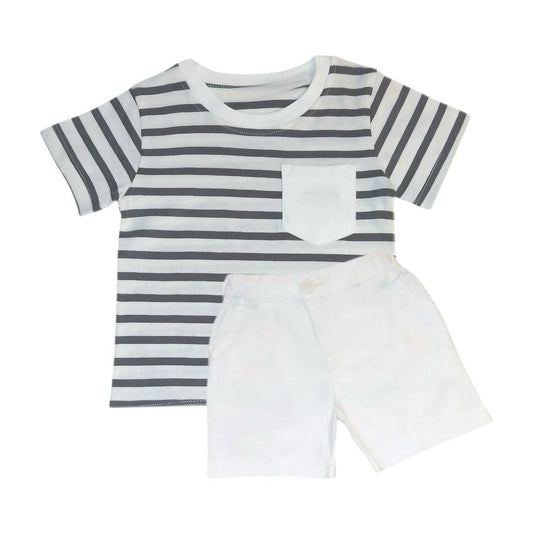 Ash & White Stripe T Shirt with Short