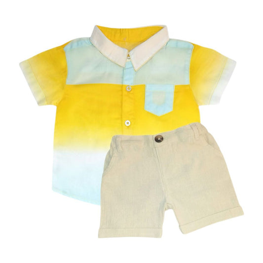 Yellow Mix Shirt with Beige Short