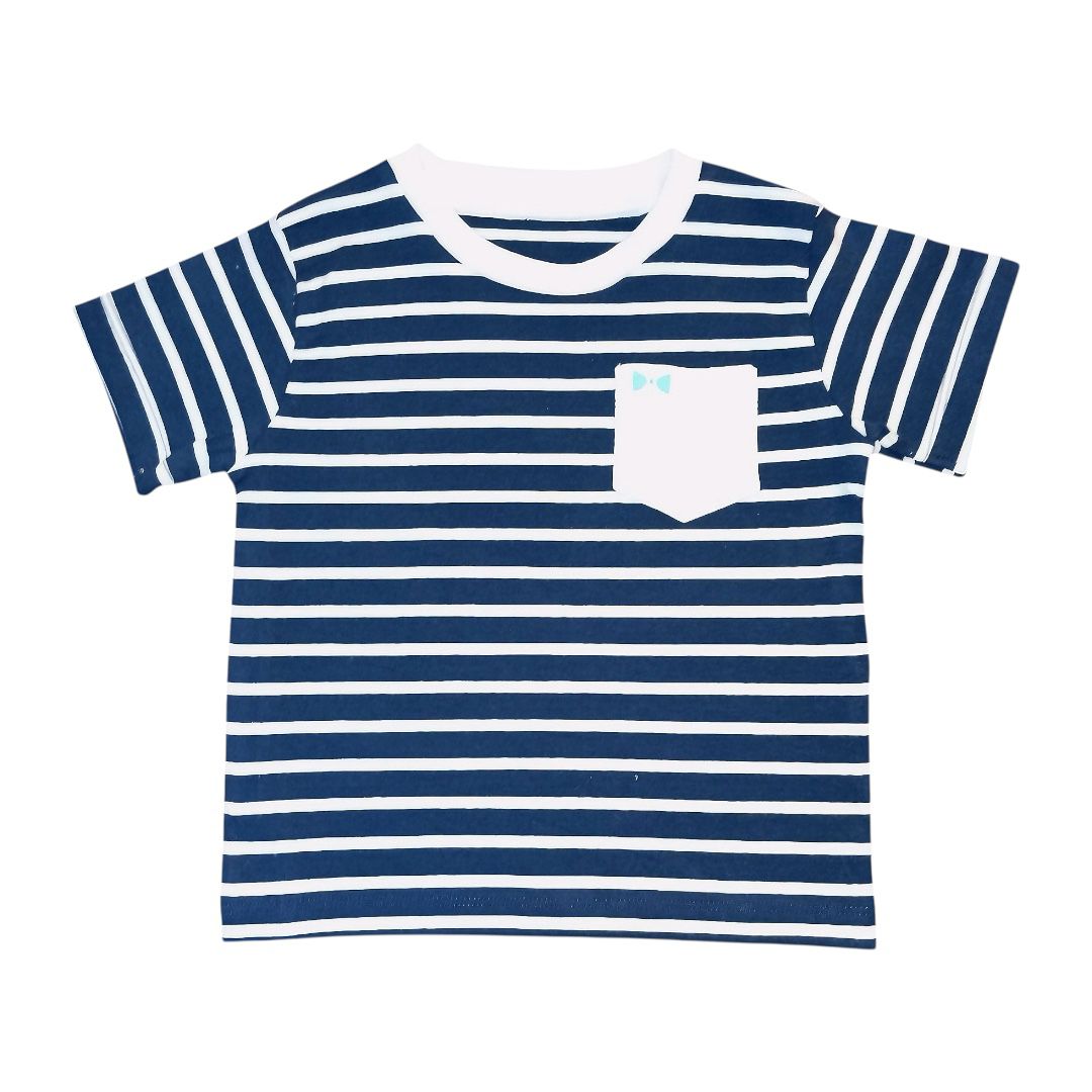 Stripe T Shirt with Pocket - Dark Blue & White