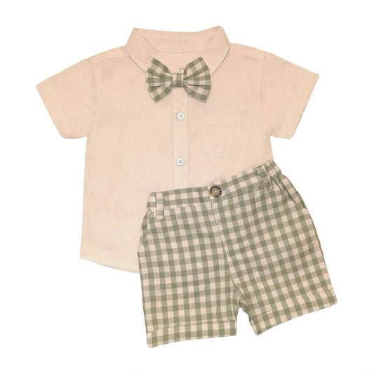 Boy's Outfit Set - Light Orange & Green