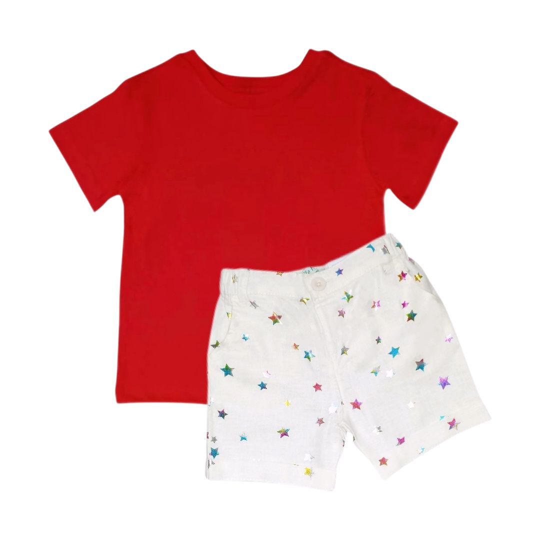 Red T - Shirt  & Star Print Short