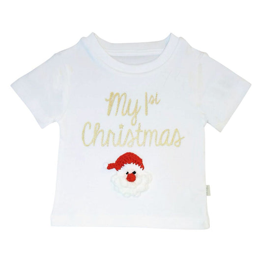 "My 1st Christmas" Printed T Shirt - White & Gold