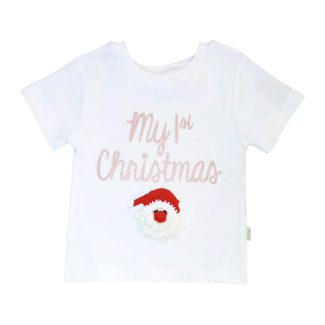 "MY 1st Christmas" Printed T Shirt - Pink & White