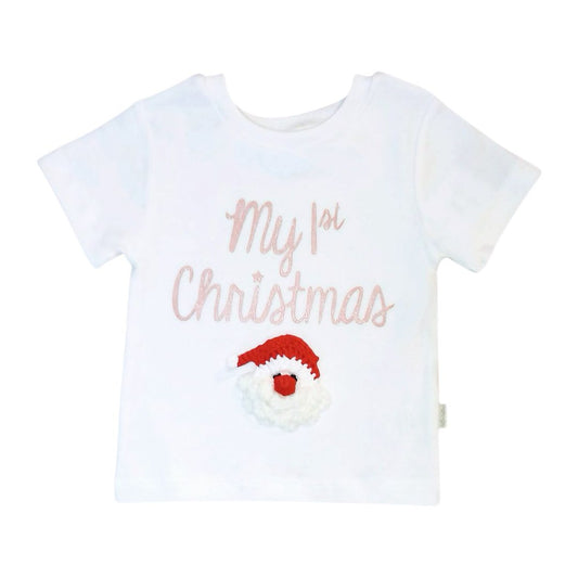 "MY 1st Christmas" Printed T Shirt - Pink & White