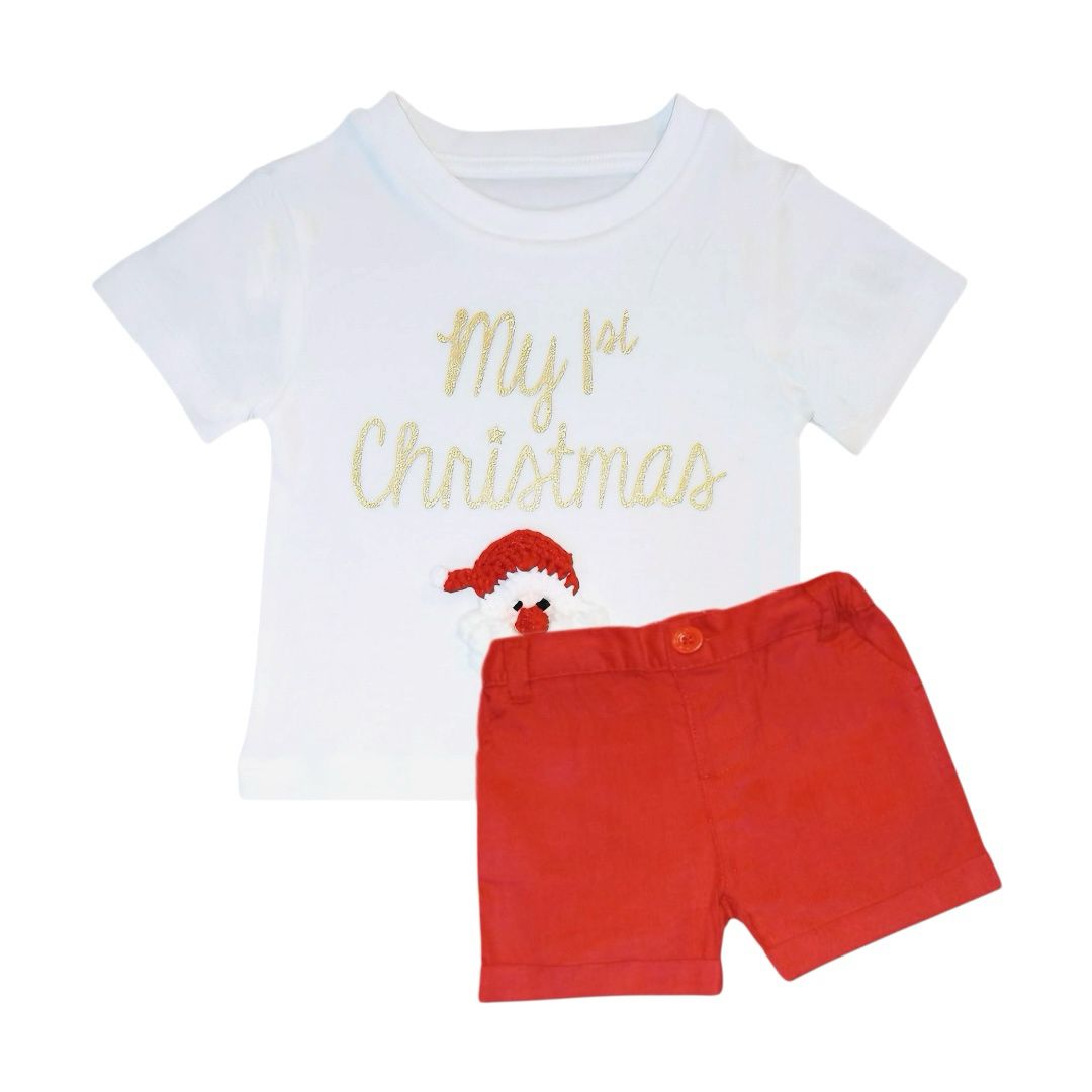 "My 1st Christmas" Printed T Shirt with Red Short