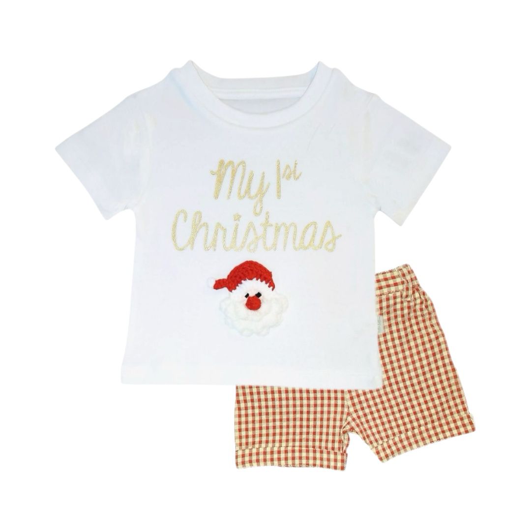 "My 1st Christmas" T Shirt with Red Check Short