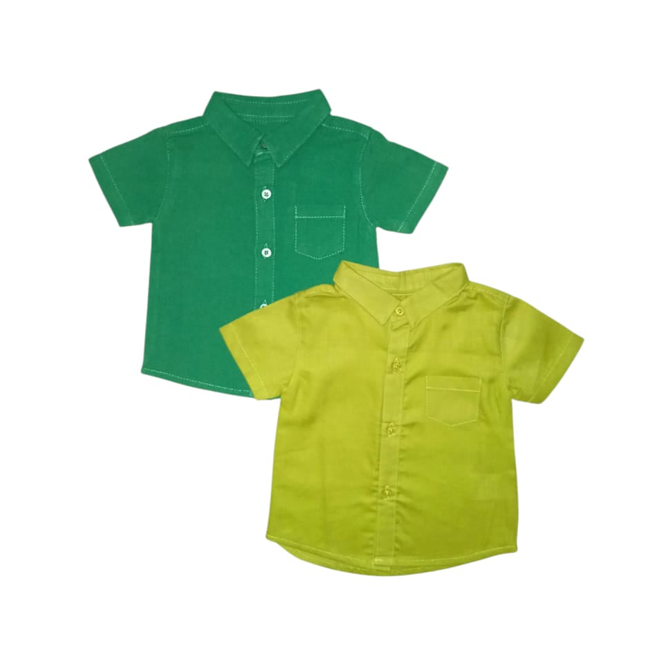 Boy's Collared Dark Green and Light Green Shirt