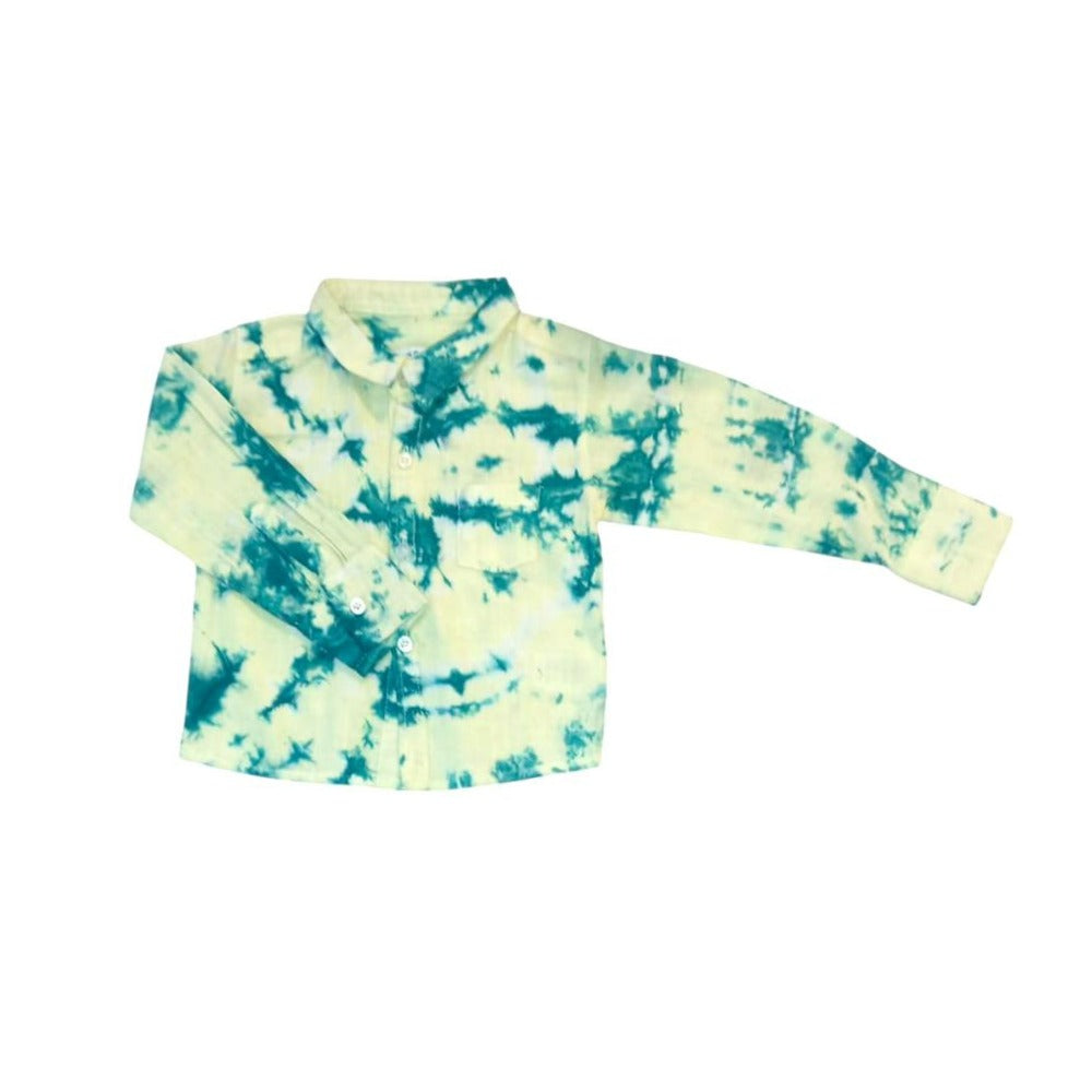 Green and Yellow Bathik Long Sleeve Shirt