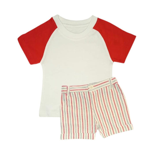Raglan T Shirt with Stripe Short - Red & White