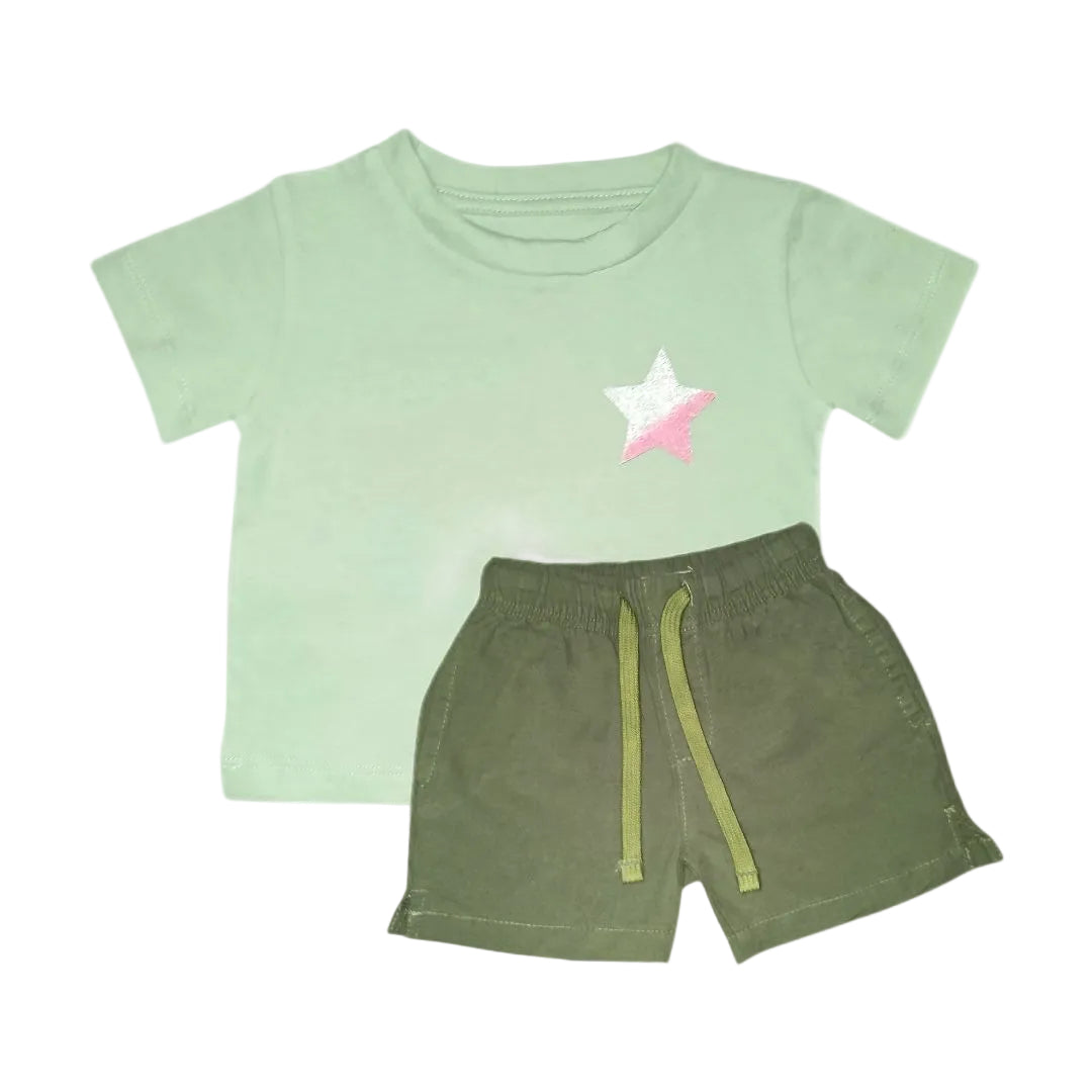 Green Star Print T Shirt with Short