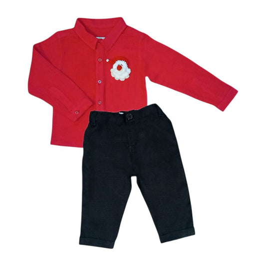 Boy's Christmas Red Long Sleeve Shirt with Black Pant
