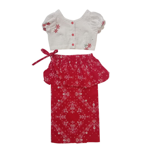 Girl's Avrudu Redda Hatta- Red Floral