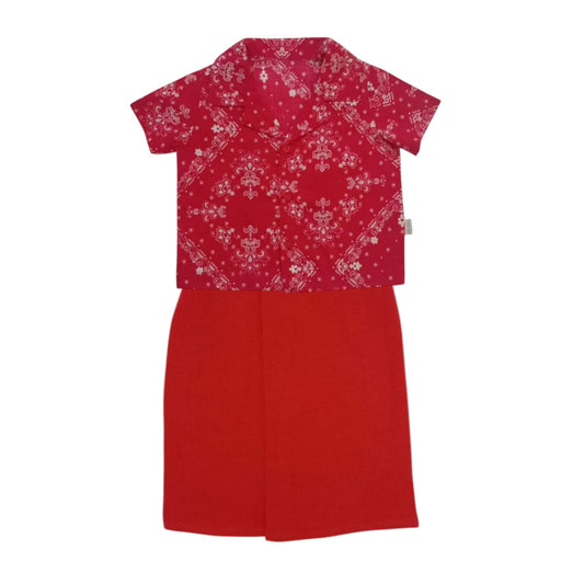 Boy's Avrudu Kit-Red Sarong & Floral Print Shirt