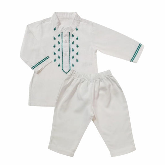 Boy's Kurtha Set-Green Embroidered