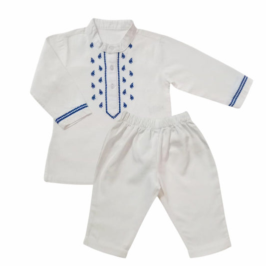 Boy's Kurtha Set-Blue Embroidered