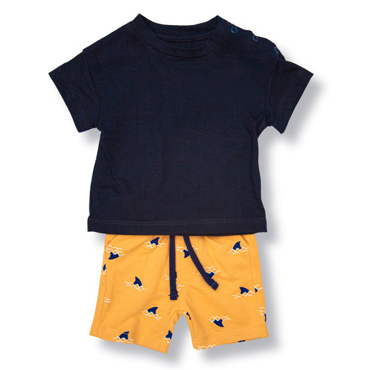 Dark Blue T-shirt With Rib Short Set