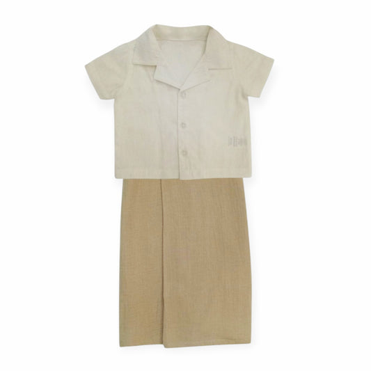 Boy'S Avrudu Kit-Beige Sarong & Off White Shirt