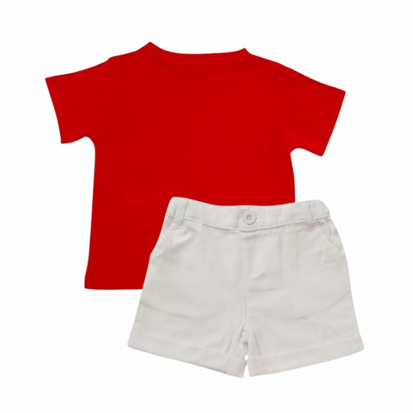 Red T-Shirt With White Short Set